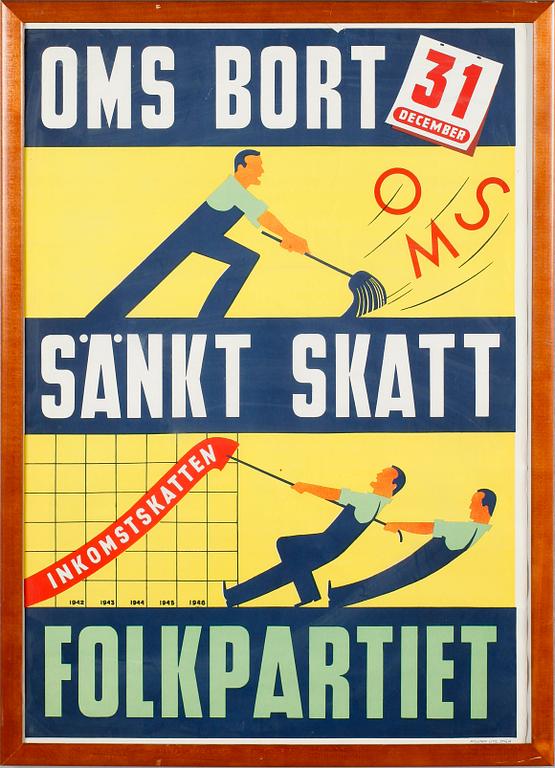 VALAFFISCH, Folkpartiet, Nyholms Lito, Stockholm, 1940-tal.