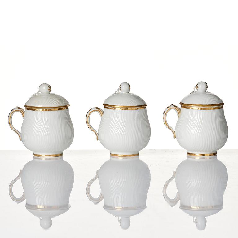 A set of six Swedish Marieberg soft paste custard cups with covers, 18th century.