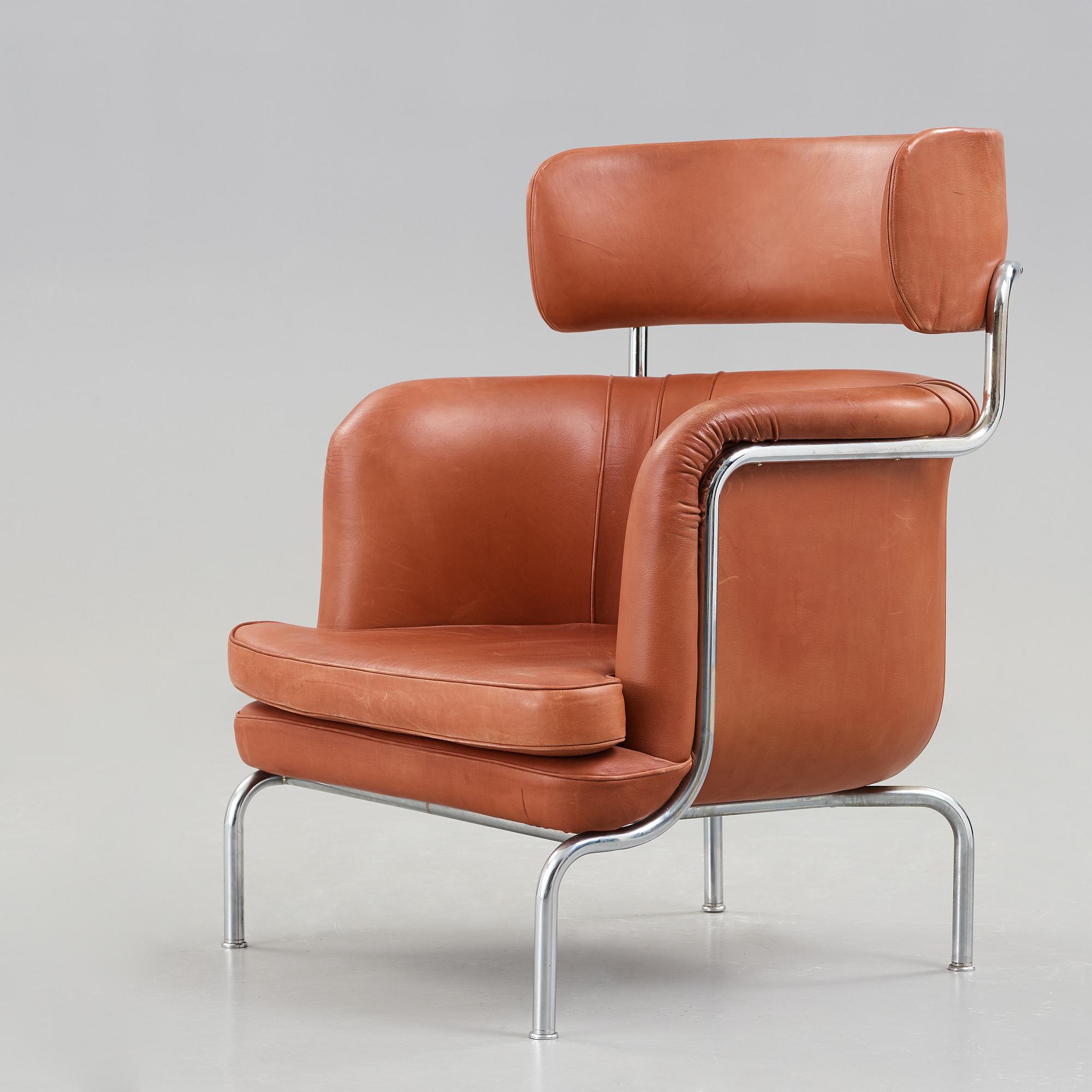 A Tommy Sundberg 'Sheraton' chromed tubular steel and leather easy chair, designed for Sheraton Hotel, Stockholm in 1971.