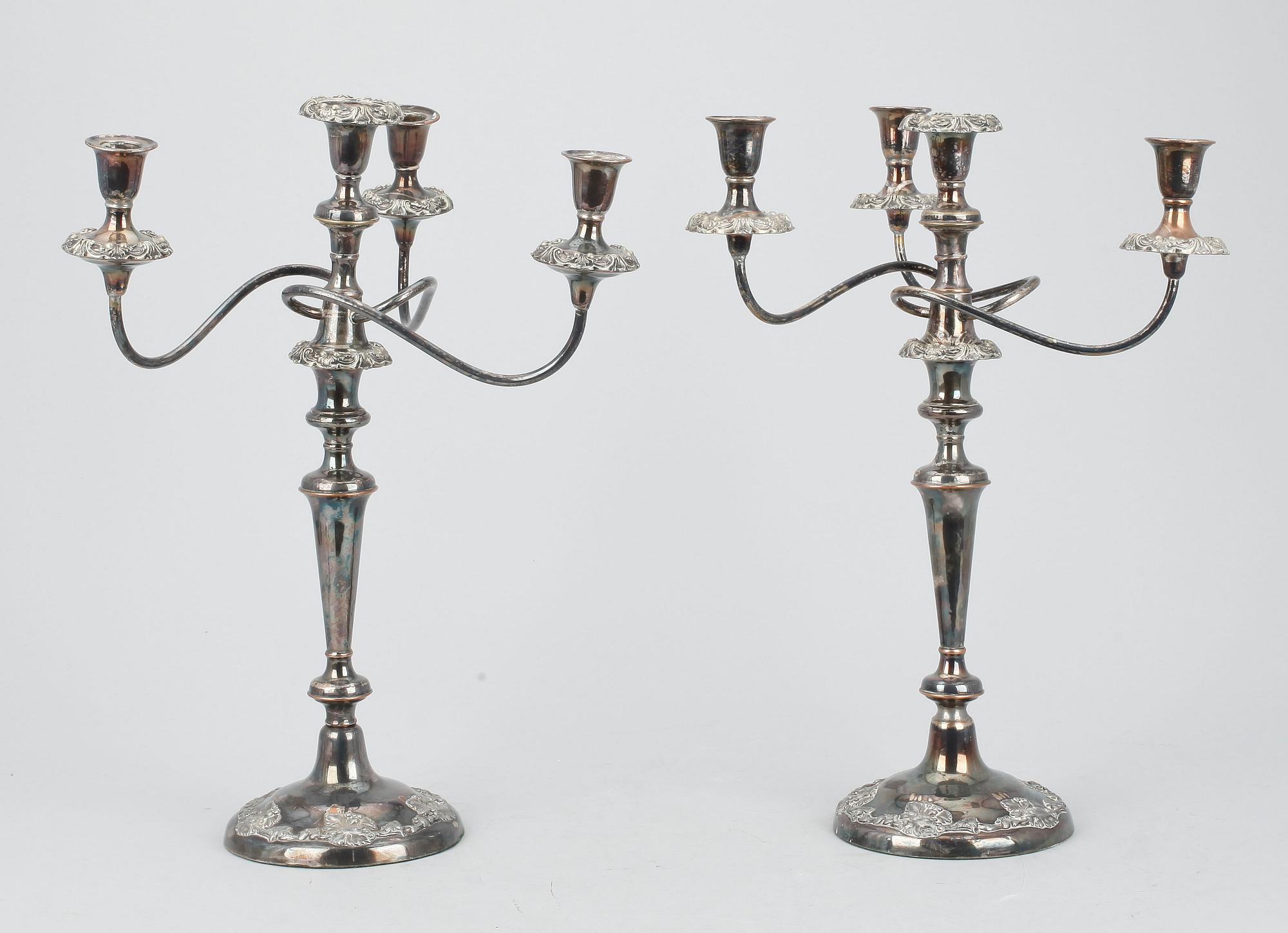 KANDELABRAR, ett par, försilvrad mässing och koppar, runt år 1900.