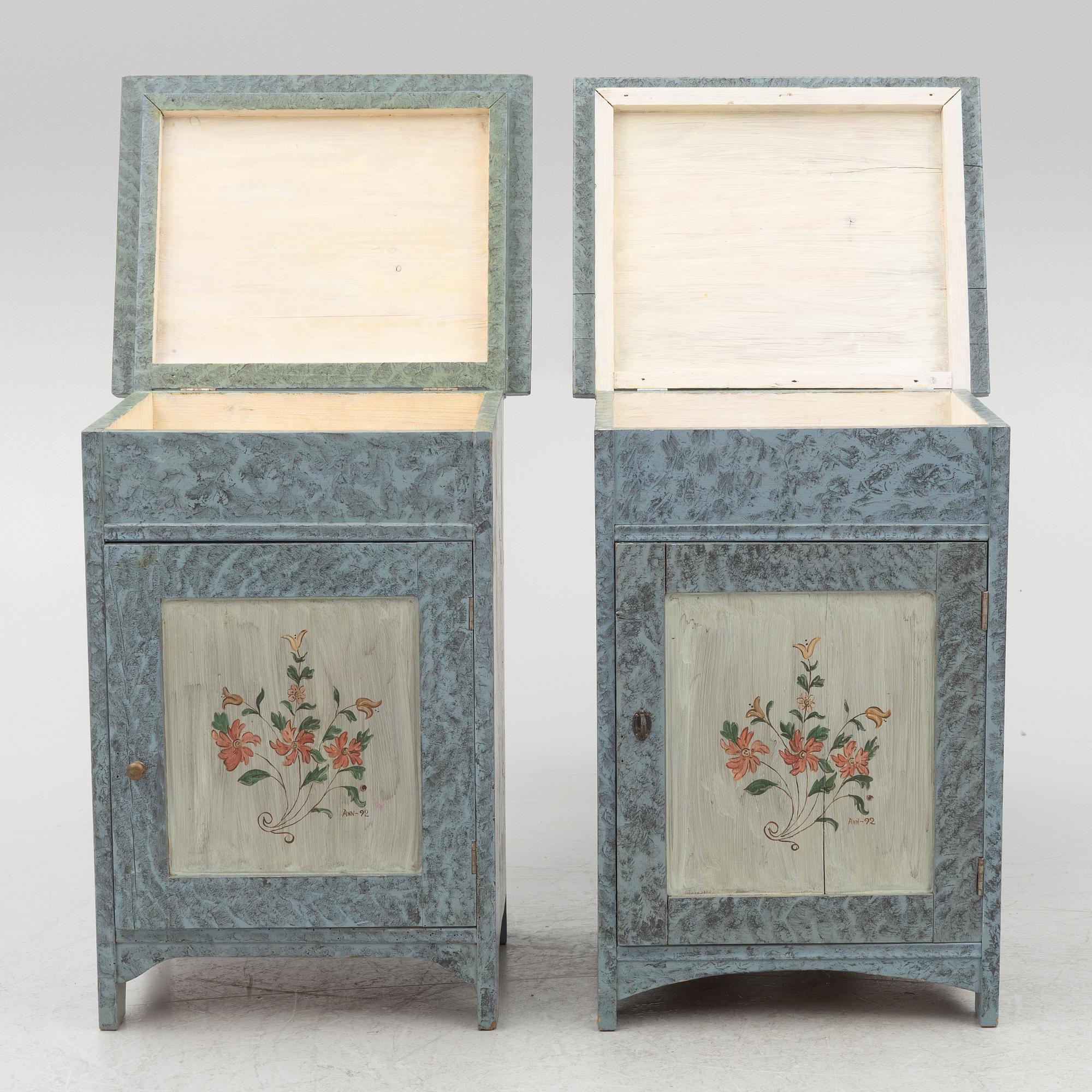 A matched pair of bedside tables, 20th century.