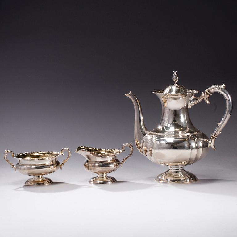 KAFFESERVIS, 3 delar, silver, Kultakeskus, Tavastehus 1969. Totalvikt ca 739 g.