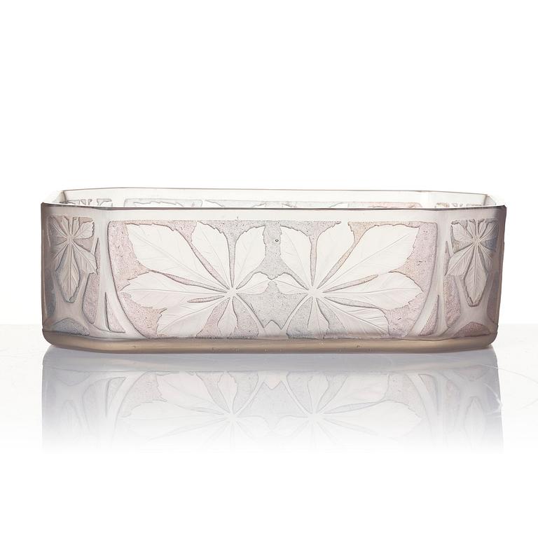 a glass bowl and a pair of dishes, Nancy, France, early 20th century.