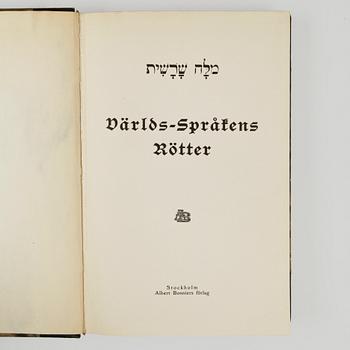 BÖCKER OM SPRÅK, 3 vol, bla "Bibliska egennamn med ordfränder i klassiska och lefvande språk" av August Strindberg, Stockholm 1910.