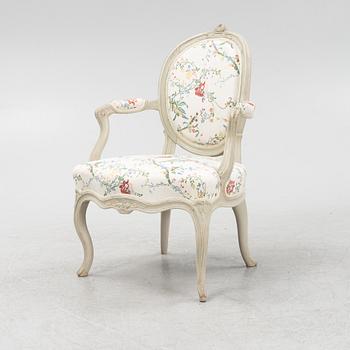 A Swedish Rococo open armchair, later part of the 18th century.