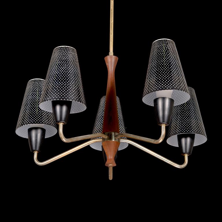 A 1950s-60s five-armed pendant ceiling light.