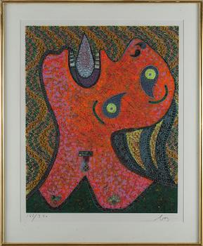 Enrico Baj · ENRICO BAJ, färgseriegrafi med applikationer, signerad och numrerad 188/250.