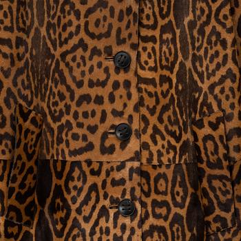Yves Saint Laurent, a leopard patterned cow hide coat, size 34.