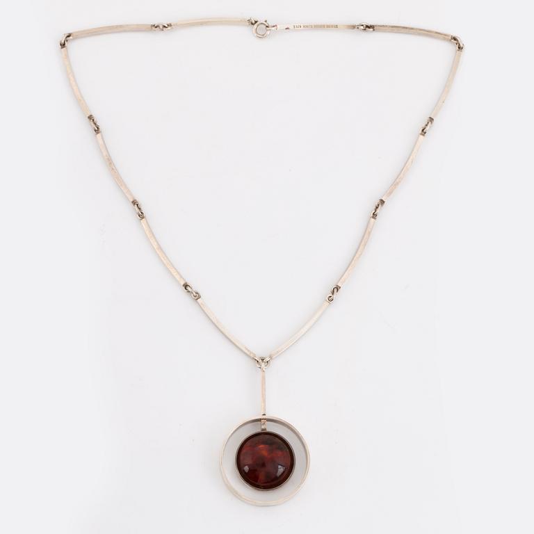 A Niels Erik From silver and amber necklace and ring.