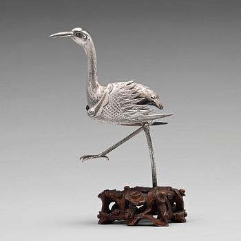 645. A silver crane, late Qing dynasty.