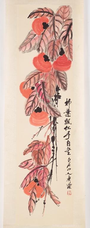 Qi Baishi, a woodblock print after, Persimmon fruits, later part of the 20th century.