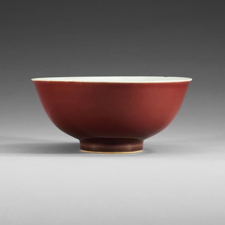 A sang de beuf glazed bowl, Qing dynasty, with Qianlong mark.