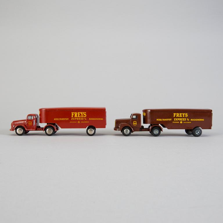 Two Tekno trucks "Freys express", Denmark, 1960s.