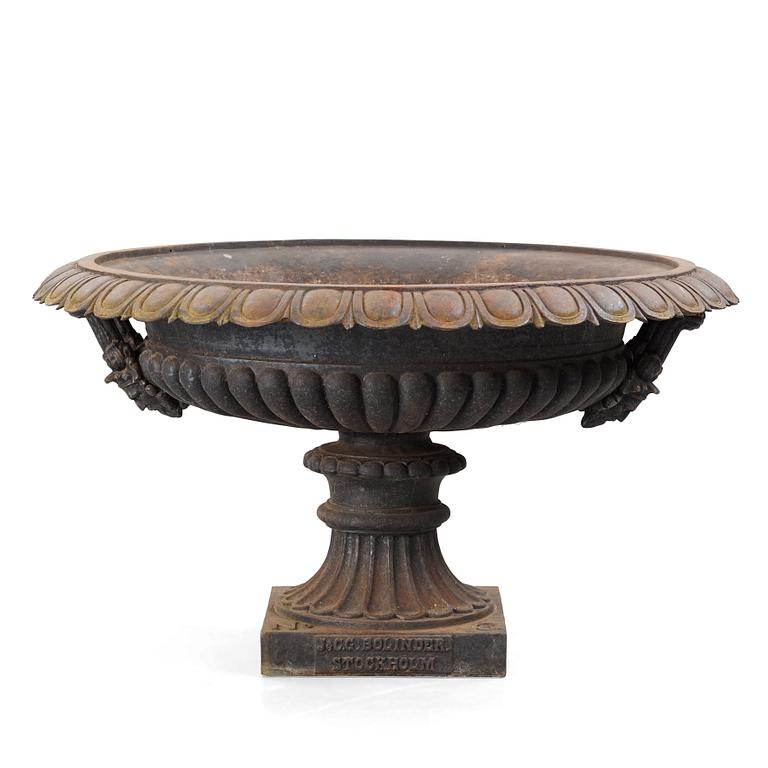 A Swedish 19th century cast iron garden urn by J & C G Bolinder, Stockholm.