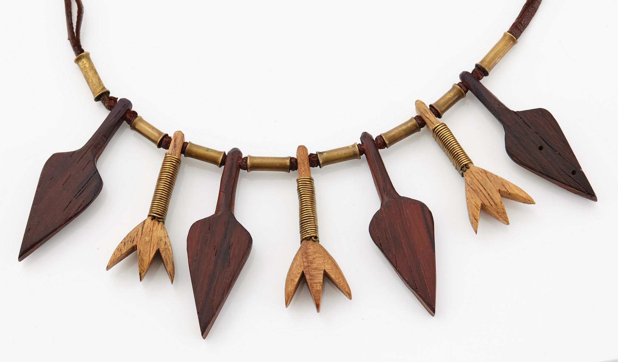 Vivianna Torun Bülow-Hübe, a leather, wood and copper necklace, executed in her workshop ca 1948,