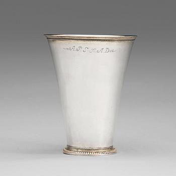 144. A Swedish 18th century parcel-gilt beaker, mark of Abraham Wirgman, Göteborg 1736.