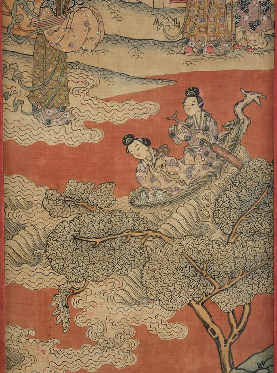 A set of four kesi panels depicting Xiwangmu and the daoist Immortals, late Qing dynasty.