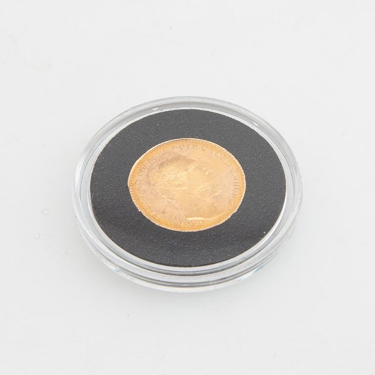 Guldmynt Sverige, Karl XV 1 Carolin 20 Francs, 1872.