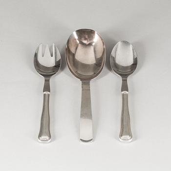 UPPLÄGGNINGSBESTICK, 3 st, silver. Danmark och Sverige. Total vikt ca 242 g inkl blad i rostfritt stål.