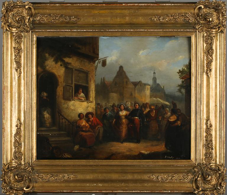 OKÄND KONSTNÄR, olja på pannå, signerad P Molyn och  daterad 1840.