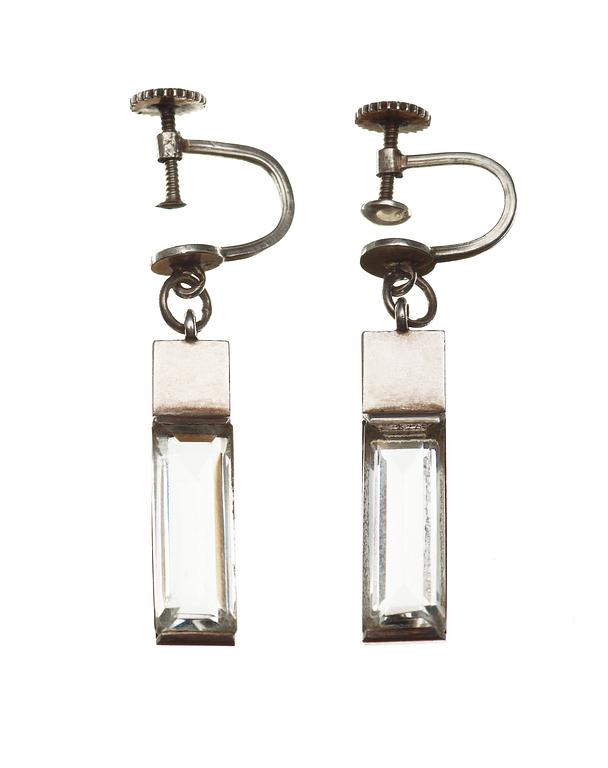 Wiwen Nilsson, A pair of Wiwen Nilsson sterling and rock crystal earings, Lund 1940-44.