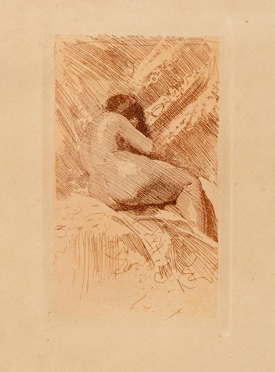 Anders Zorn, "With brush and pen, an annual book about Swedish art," with etching, 1885.