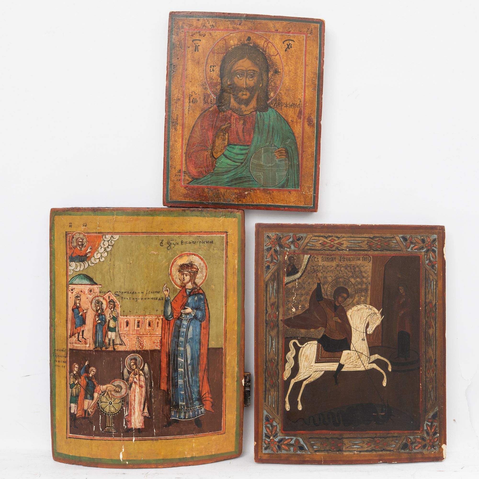 Icons, three, Russia, 19th/20th century.