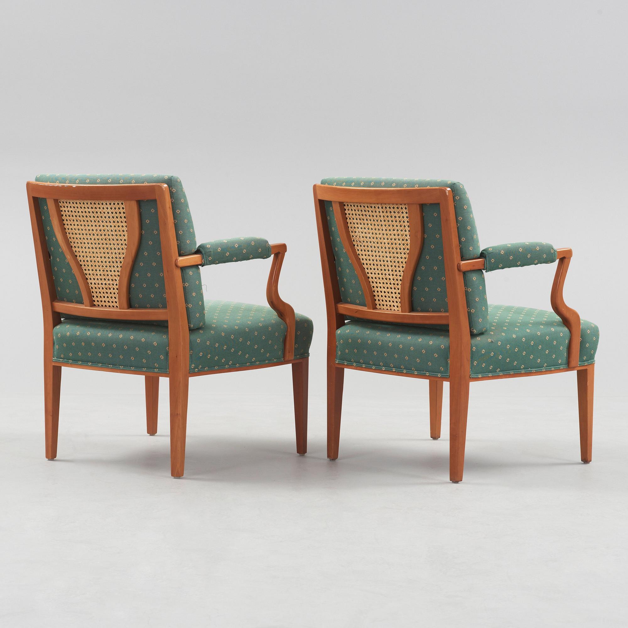 A pair of Josef Frank mahogany and rattan armchairs, Svenskt Tenn, model 969.