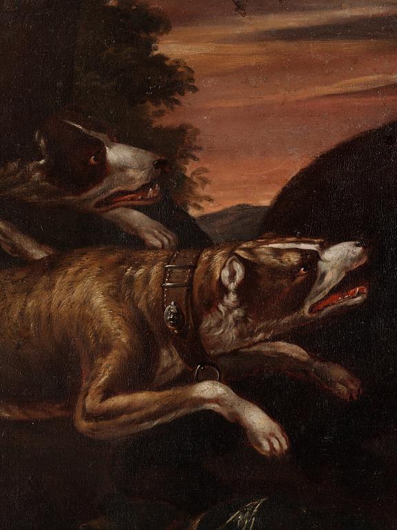 Frans Snyders Follower of, Bear hunt with dogs.