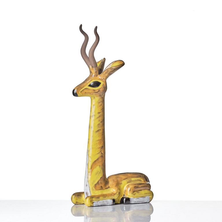 Vicke Lindstrand, a glazed ceramic sculpture of a gazelle, Upsala-Ekeby, Sweden, 1948-60.