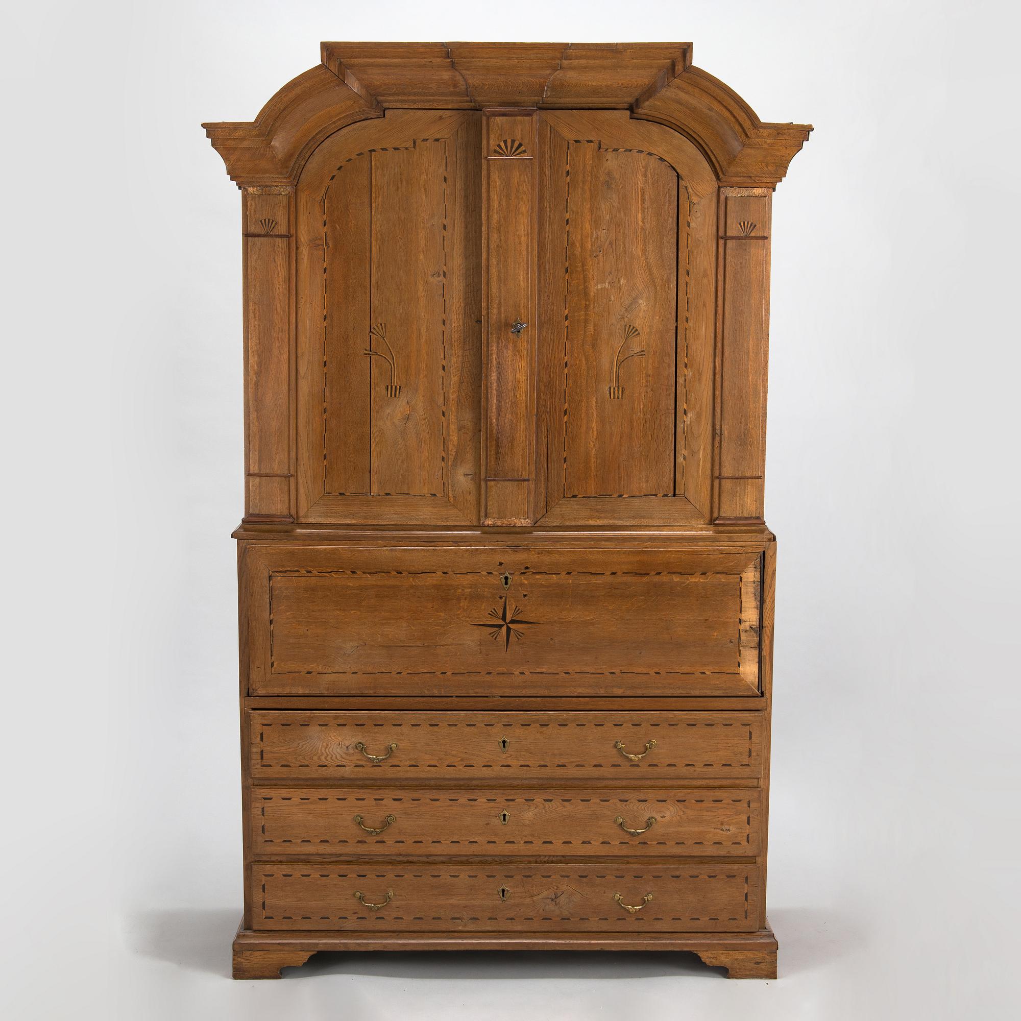 A late Baroque writing cupboard, mid 18th century. Probably Småland, Sweden.