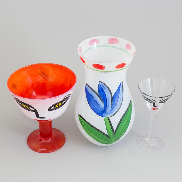 Three ULRICA HYDMAN-VALLIEN glass items from Kosta Boda.