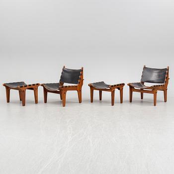 A pair of easy chairs with foot stools by Angel Pazmino, El Salvador, 1960s.