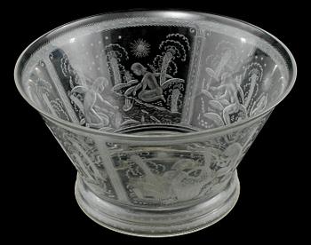 EDWARD HALD, skål, glas, Orrefors, signerad och daterad 1926.