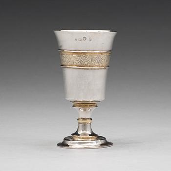 An English mid 16th century parcel-gilt communion cup, mark of Robert Danbe/Daube, London 1562.