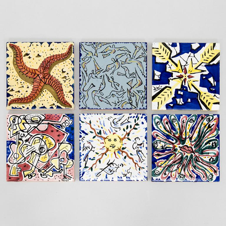 Salvador Dalí, after, six earthenware tiles, Spain.