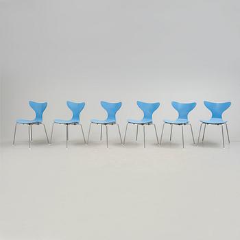 STOLAR, 6 stycken, "Liljan", Arne Jacobsen, 1970-tal.