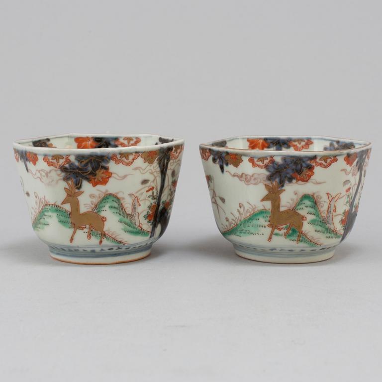 Two imari six sided cups, Japan, Meiji (1868-1912).