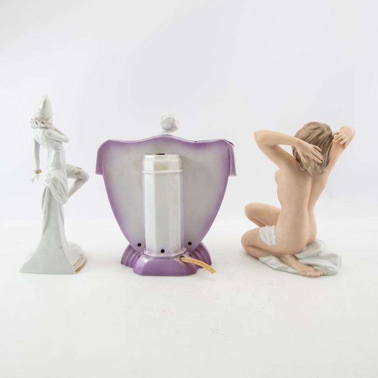 Figurines 3 pcs including Wallendorf Germany mid-20th century porcelain.