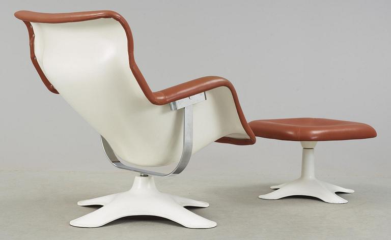 An Yrjö Kukkapuro 'Karuselli' easy chair with ottoman, Haimi, Finland 1960's-70's.