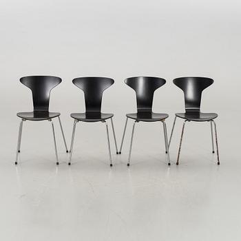 ARNE JACOBSEN, stolar 4 st "Myggan" eller modell 3105 för Fritz Hansen Danmark 1900-talets senare del.