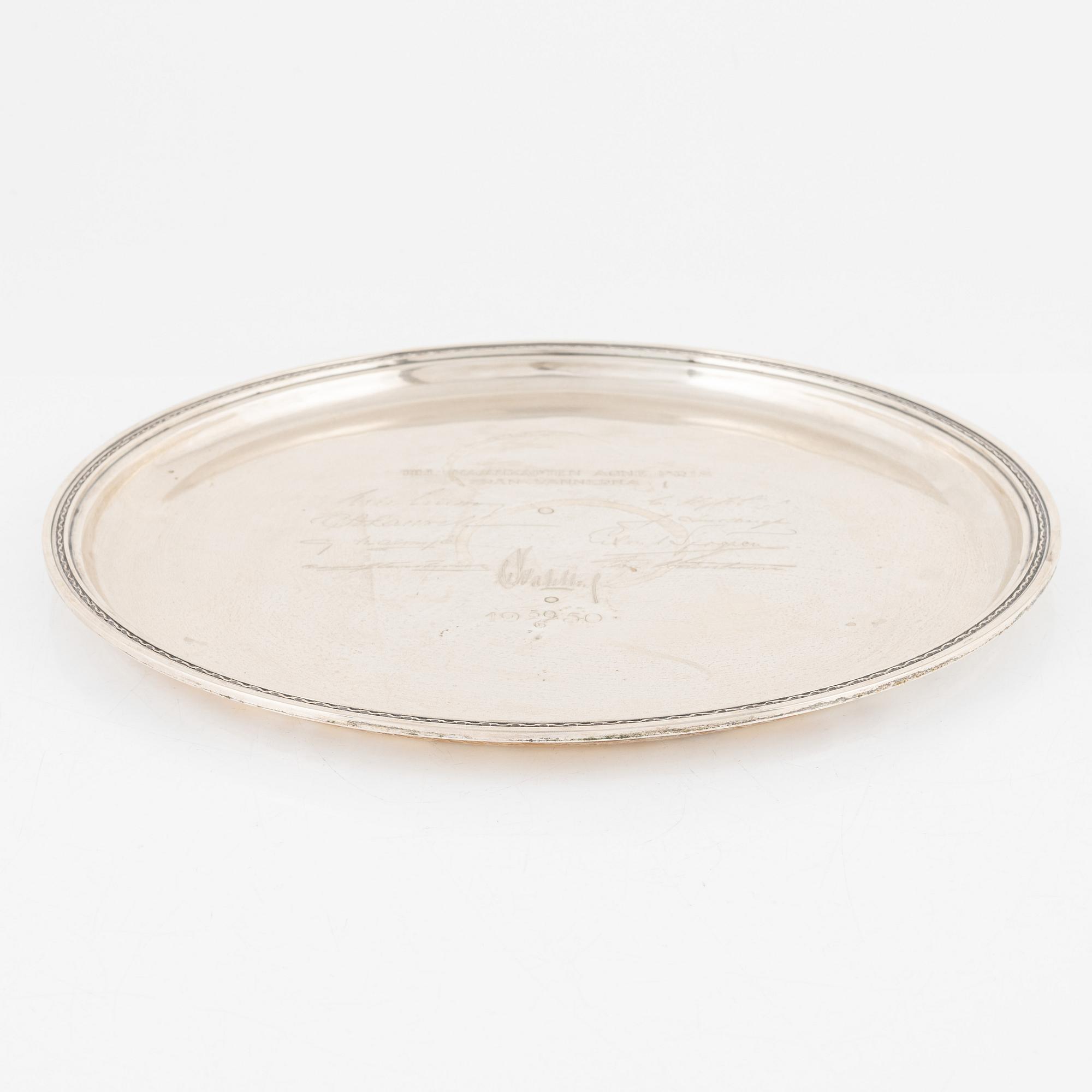 Eric Råström, bricka, silver, Råströms Silver- O Nysilverfabrik, Stockholm, 1948.