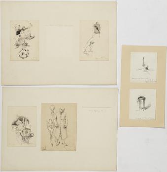 Carl Larsson,  6 drawings, signed C.L, Indian ink and hightening white mounted on cardboard.