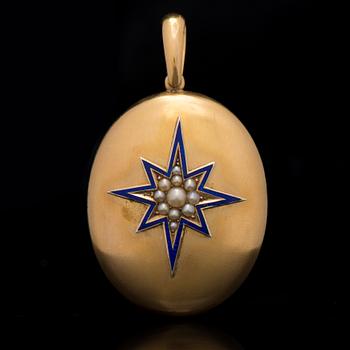 A LOCKET, gold, pearls, enamel. Most likely England, 19th century.