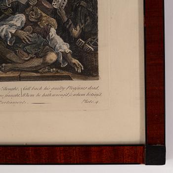 William Hogarth, efter, åtta stycken kolorerade etsningar och gravyrer.
