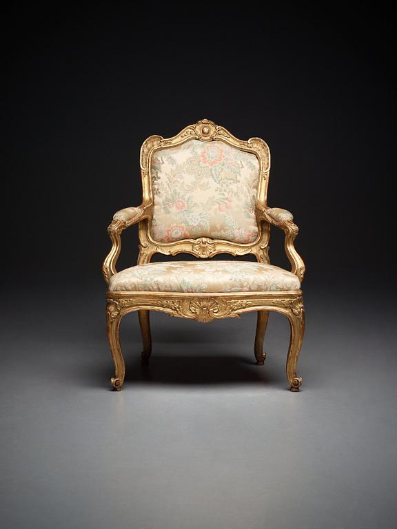 A Swedish Rococo armchair by Olof Höglander (master in Stockholm 1745-65).