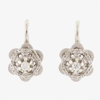 Earrings, a pair, 18K white gold with small brilliant-cut diamonds.