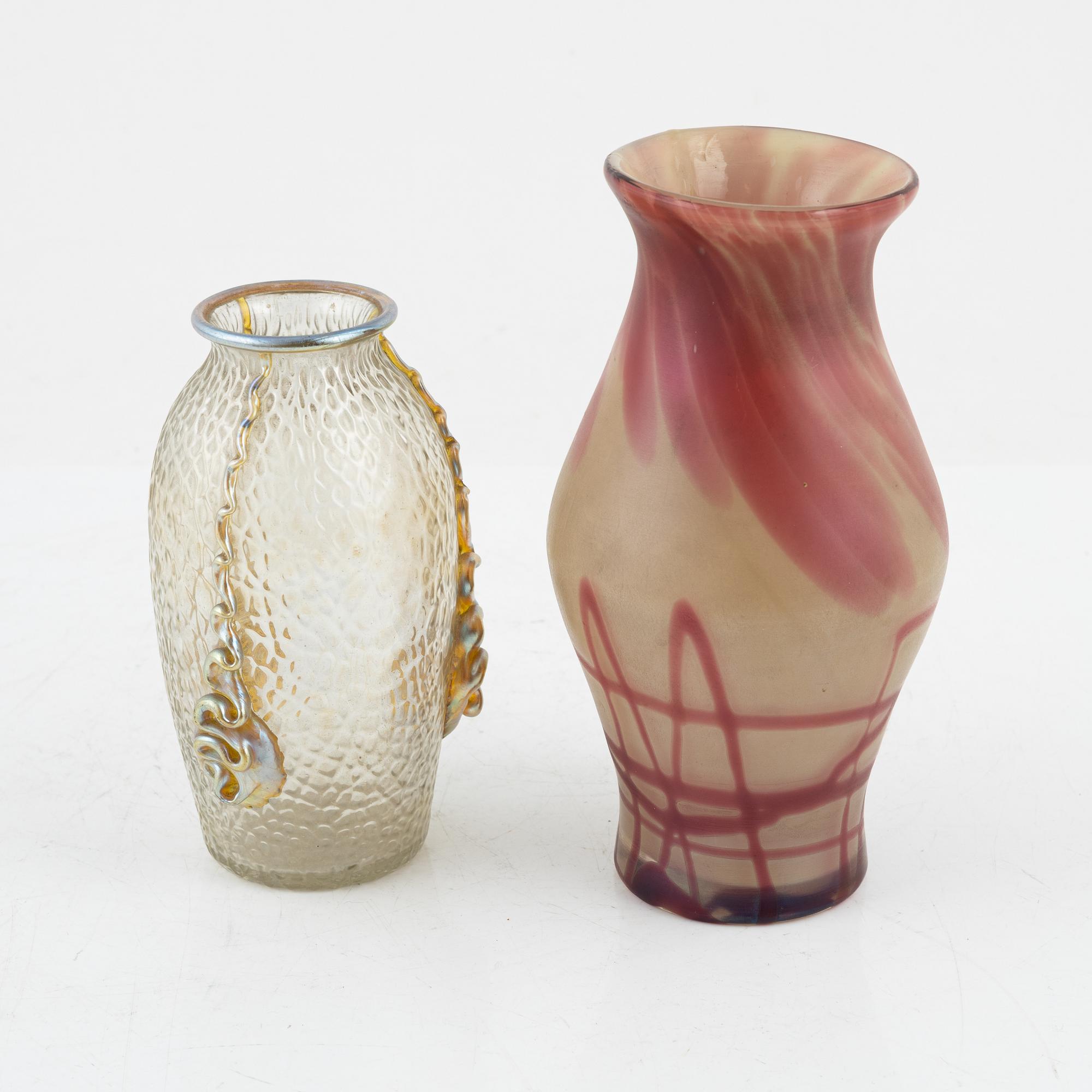 Two glass vases, one Loetz, ca 1900.