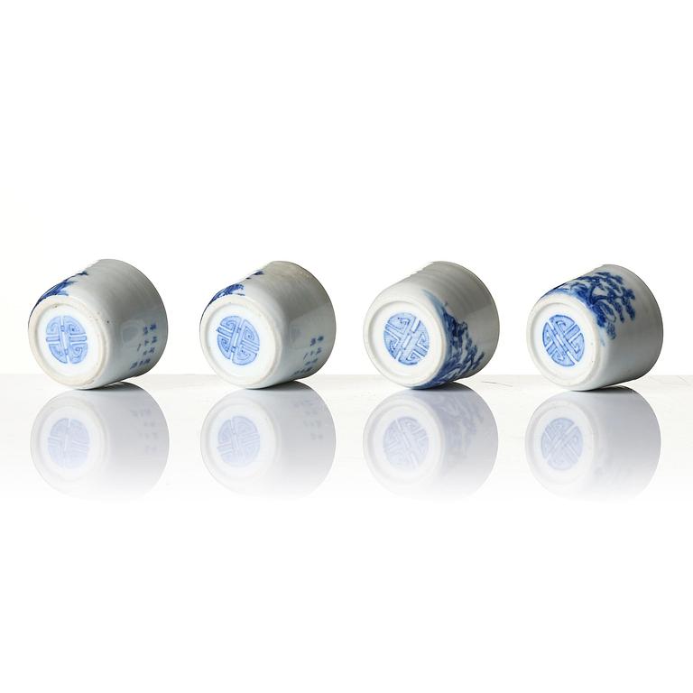 A set of five blue and white cups and a saucer, Qing dynasty, 19th century for the Vietnamese market.