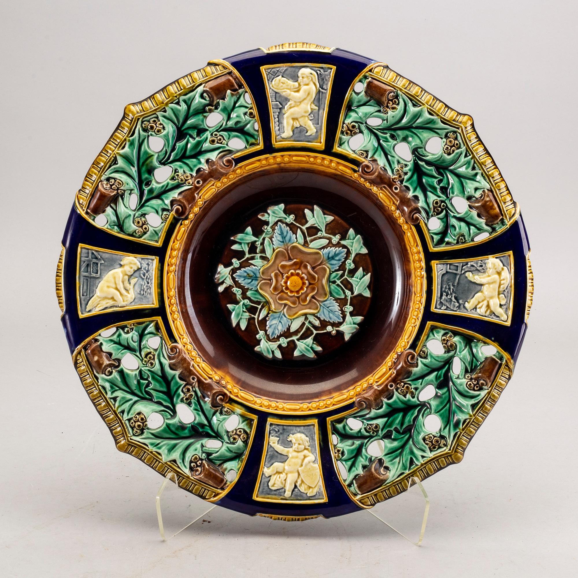 A Rörstrand majolica plate later part of the 19th century.